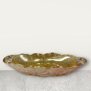 INDIANA Glass Lily Pons Amber Carnival Glass Sunflower Pattern Serving Dish